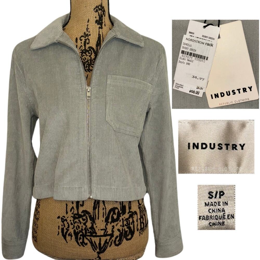 NWT Industry Republic Cotton Corduroy Zip Up Jacket Dusky Green Size Small